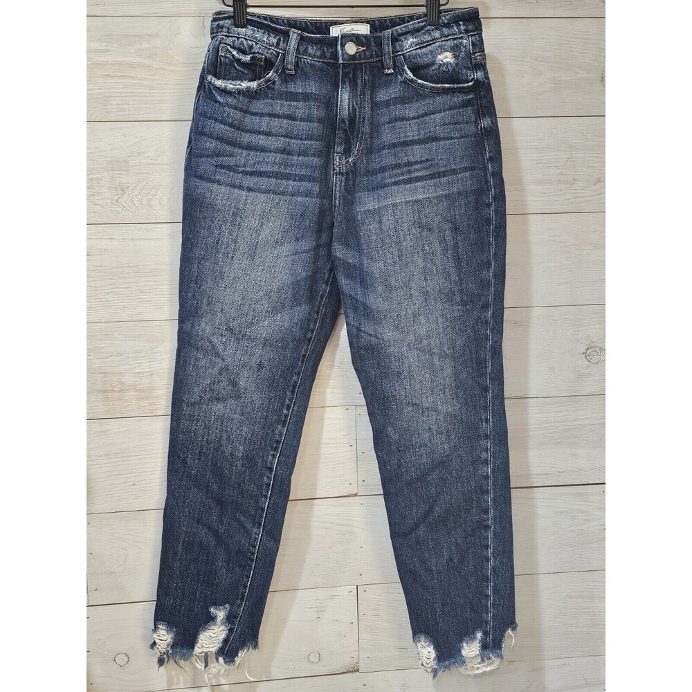 Kancan Women's Mid Rise Distressed Ankle Skinny Blue Jeans  Size 27 Mom Fit